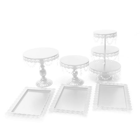 6PCS Wedding Cake Stand Crystal Decor Metal Cupcake Holder w/Crystal Dishes Set
